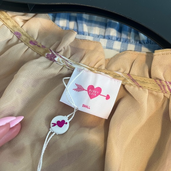 BUDDY LOVE Zozo Ruffle Gold Metallic Detail Mini Dress S - Picture 3 of 3